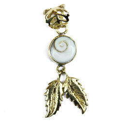 Shiva Eye Shell Pendant Feathers Brass Handmade Jewelry PSEBS01