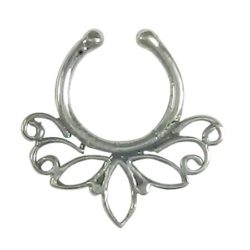 Tribal Silver Fake Septum For Non Pierced Nose Ring Clip On NSFS09