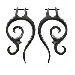 Tribal Carved Horn Earring Organic Handmade Inca Moon Design ERUQ19