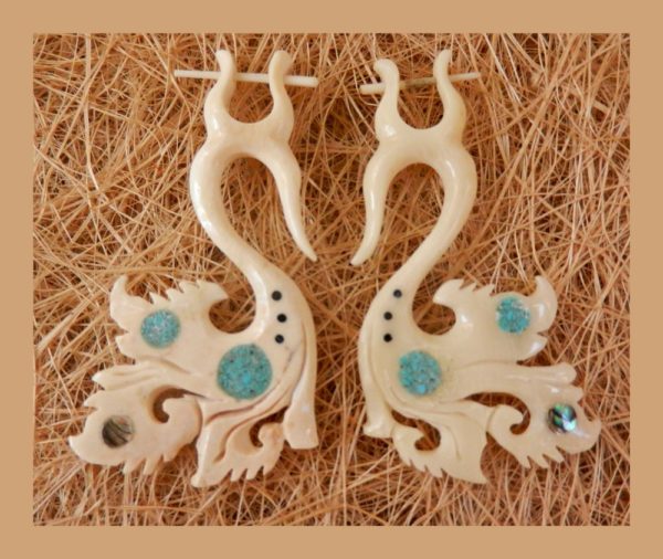 Carved Stone Peacock Earrings