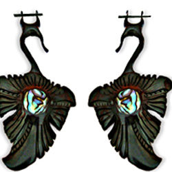 Carved Abalone Horn Earring Handmade Organic Swan Design ERUQ02