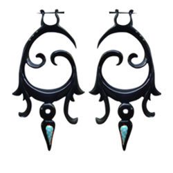 Carved Ethnic Horn Earring Om Design Handmade Turquoise Inlay ERUQ03
