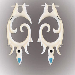 Exotic Carved Bone Earring Om Design Turquoise Inlay Design ERUQ69