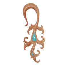 Ear Stretcher Wooden Gauge Gecko Design Turquoise Inlay Expander PWEX06
