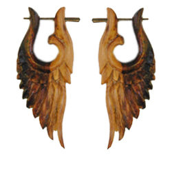 Tribal Wood Natural Earrings Handmade Unique Angel Wings Design ERW008