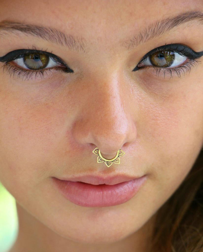Gold Brass Nose Cuff Snake Faux Septum Non Piercing Tribal Nose Ring Fake
