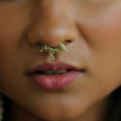 Ethnic Brass Fake Septum For Non Pierced Nose Ring Clip On NSFB13