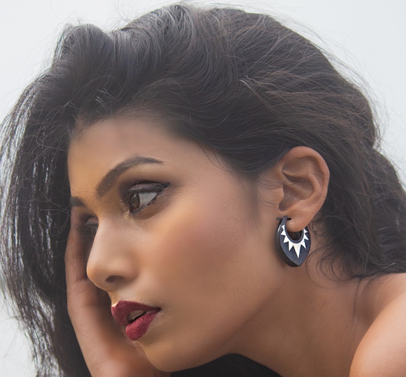 Buffalo Horn Earring Carved Inlay Unique Handmade India ZigZag ERTT13