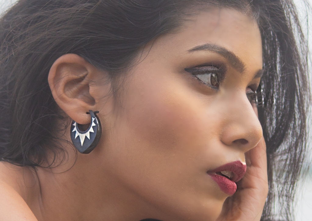 Buffalo Horn Earring Carved Inlay Unique Handmade India ZigZag ERTT13