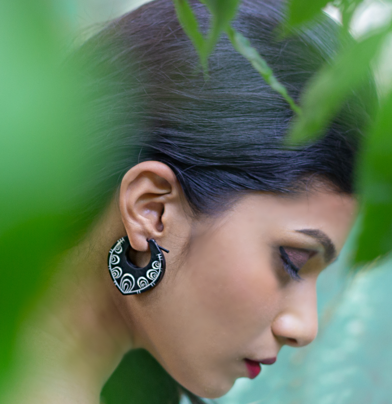 Buffalo Horn Hand carved Earring Inlay India Eyes ERTT15