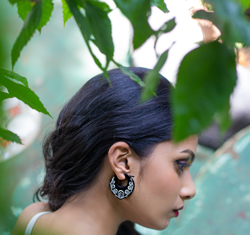 Buffalo Horn Hand carved Earring Inlay India Eyes ERTT15