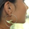 Tribal Exotic Brass Earring Silver Spiral Hoops Angel Wing Design ERSS03