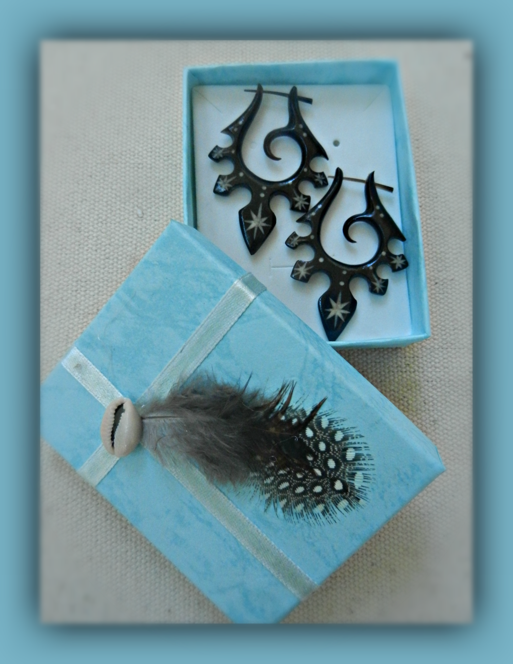 Horn Earring Natraj Design Handmade Organic Natural Bone Inlay ERUQ27