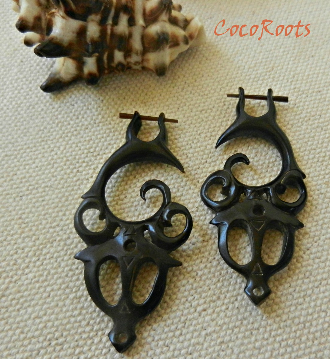 Carved Horn Earring Saraswati Design Tribal Handmade Natural Jewelry ERUQ50