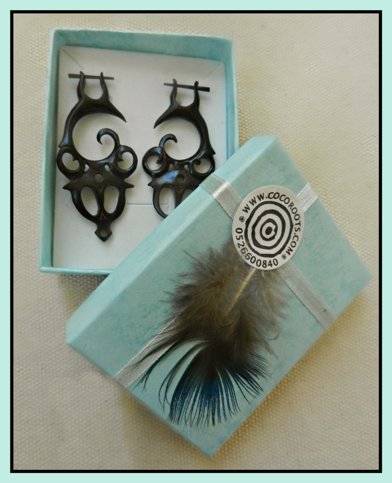 Carved Horn Earring Saraswati Design Tribal Handmade Natural Jewelry ERUQ50