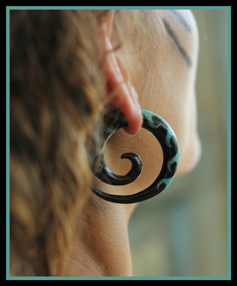 Tribal Ear Gauge Bone Spiral Expander Eyes Inlay Exotic Tunnel, Bone Ear  Stretchers