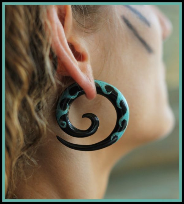 Double Sided Black Horn Waves Organic Ear Spiral Taper 
