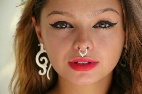 Buy Silver Double Beaded Heart Septum Nose Ring
