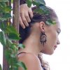 Tribal Horn Black Earring Om Handcarved Turquoise Inlay ERUQ03