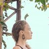 Tribal Horn Black Earring Om Handcarved Turquoise Inlay ERUQ03