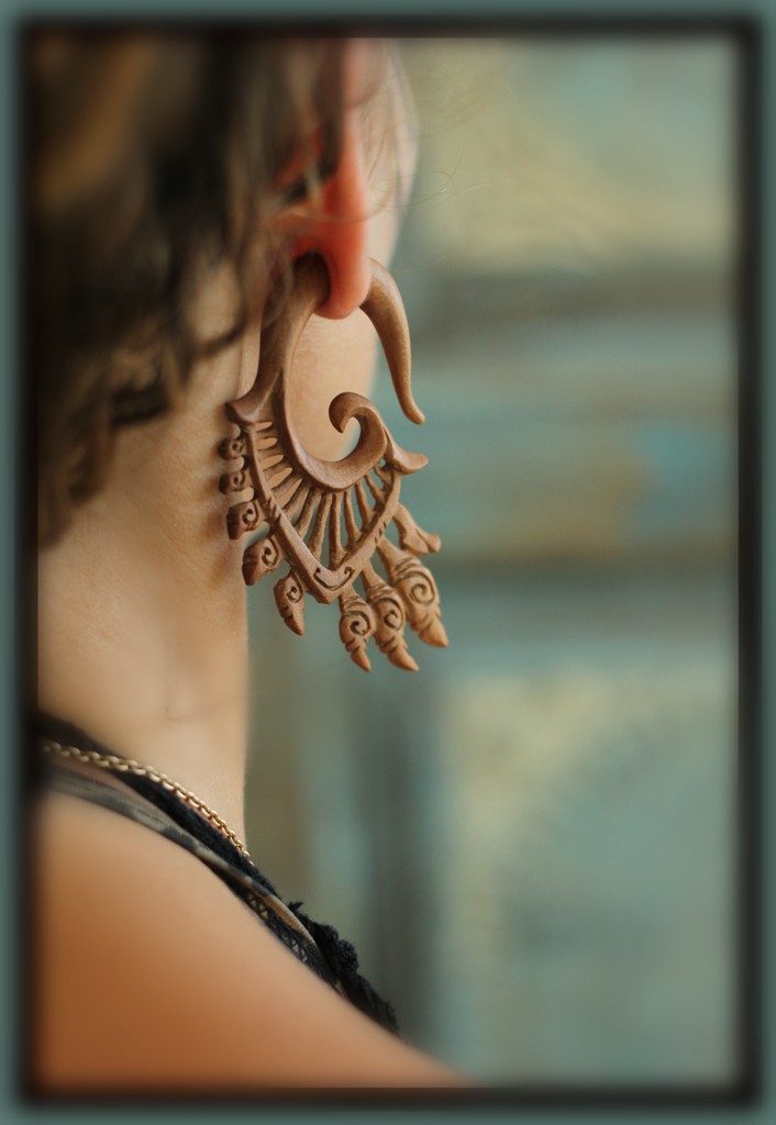 Wooden Exotic Ear Gauge Handmade Organic Natural Kali Design Expander - Image 2