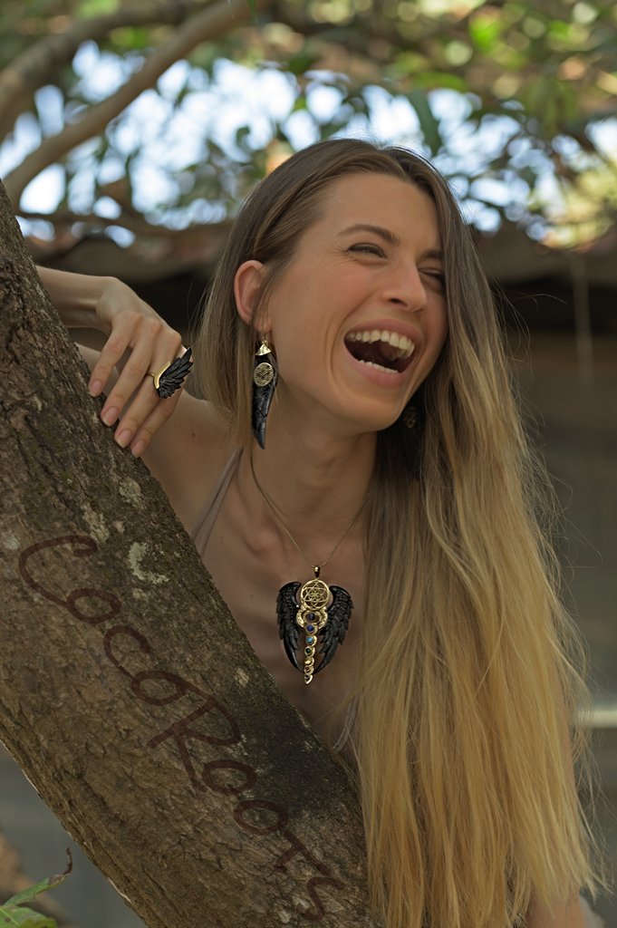 Boho Ring Horn Angel Wing Hand carved Brass Unique Design RHW01