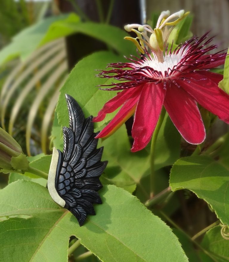Angel Wing Ring Carved Black Horn Handmade Unique Tribal - Image 3