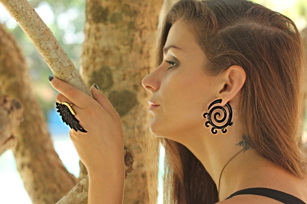 Angel Wing Ring Carved Black Horn Handmade Unique Tribal - Image 12