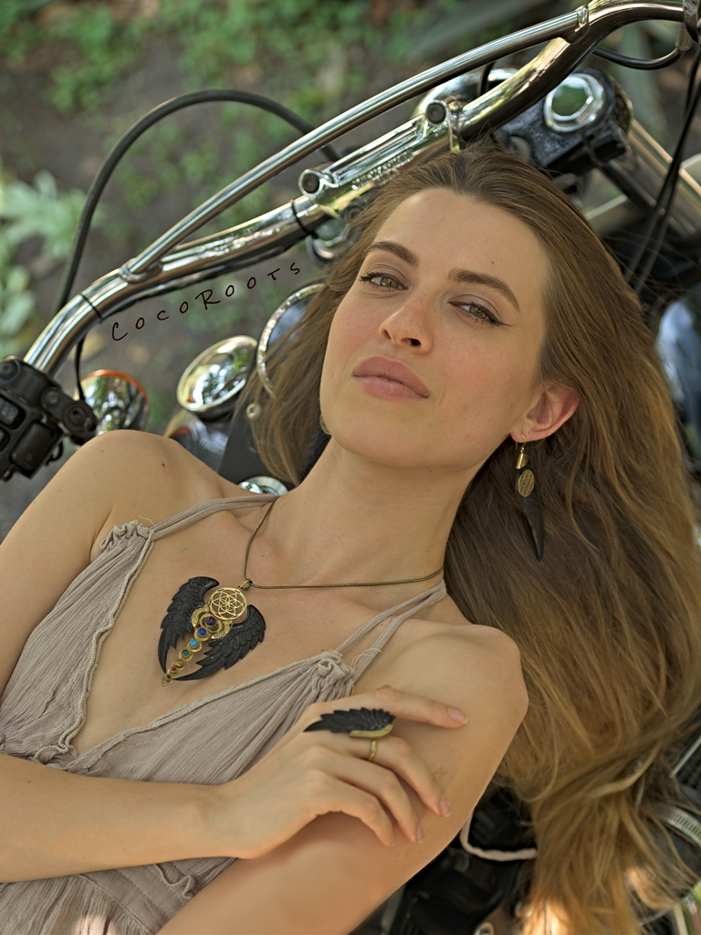 Boho Ring Horn Angel Wing Hand carved Brass Unique Design RHW01