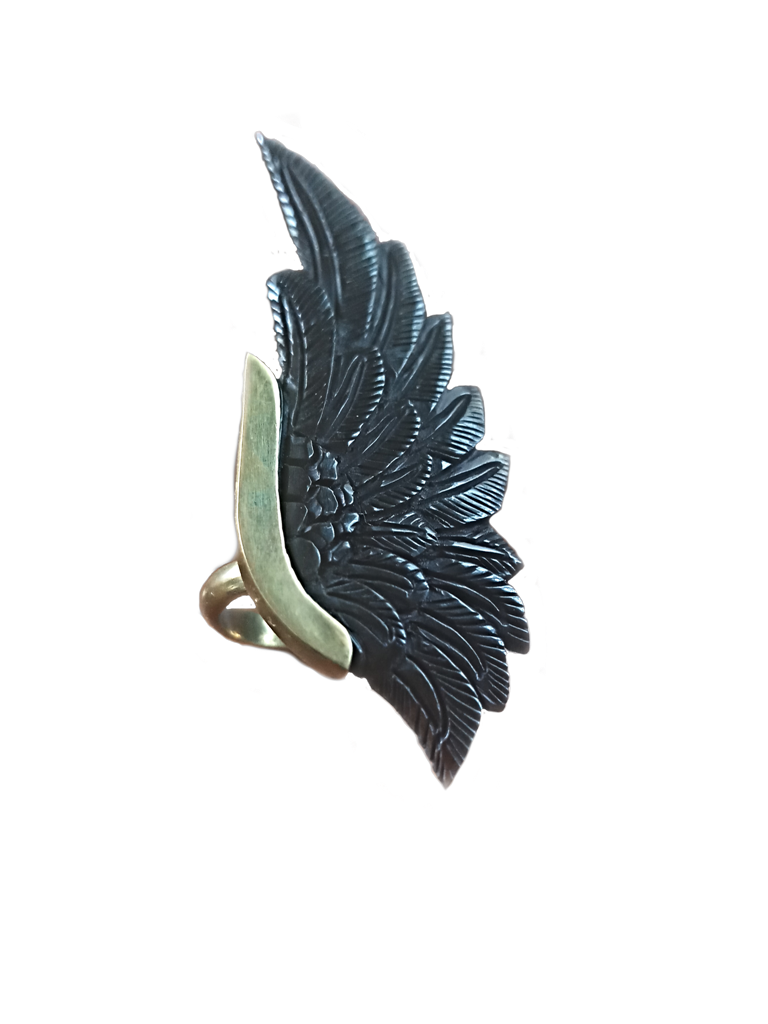 Angel Wing Ring Carved Black Horn Handmade Unique Tribal - Image 9