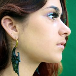 Organic Tribal Angel Wing Turquoise Inlay Horn & Brass Earring ERHBS02