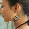 Tribal Spiral Earring Brass Horn Hoops Turquoise Flame Inlay ERHBS15