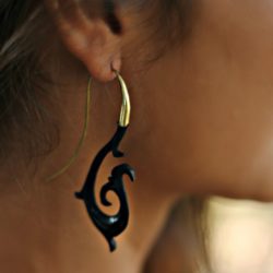 Dangle Drop Buffalo Horn Earring Tribal Carved Brass Hook Kamil ERHBS18