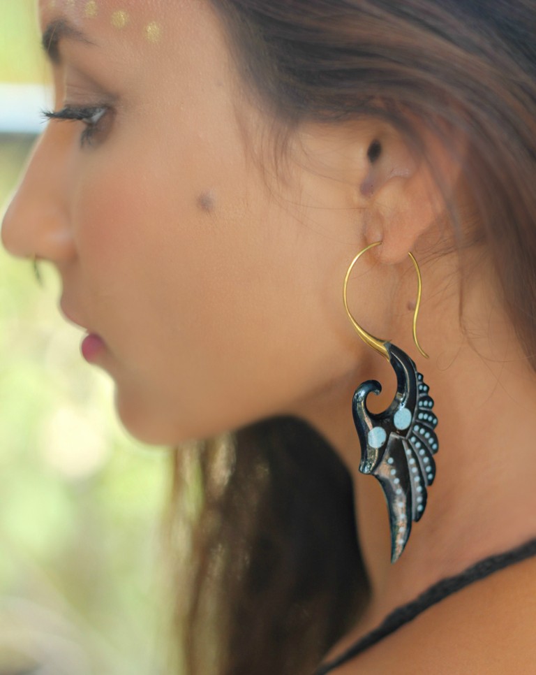 Angel Wing Turquoise Inlay Horn & Brass Earring ERHBS20