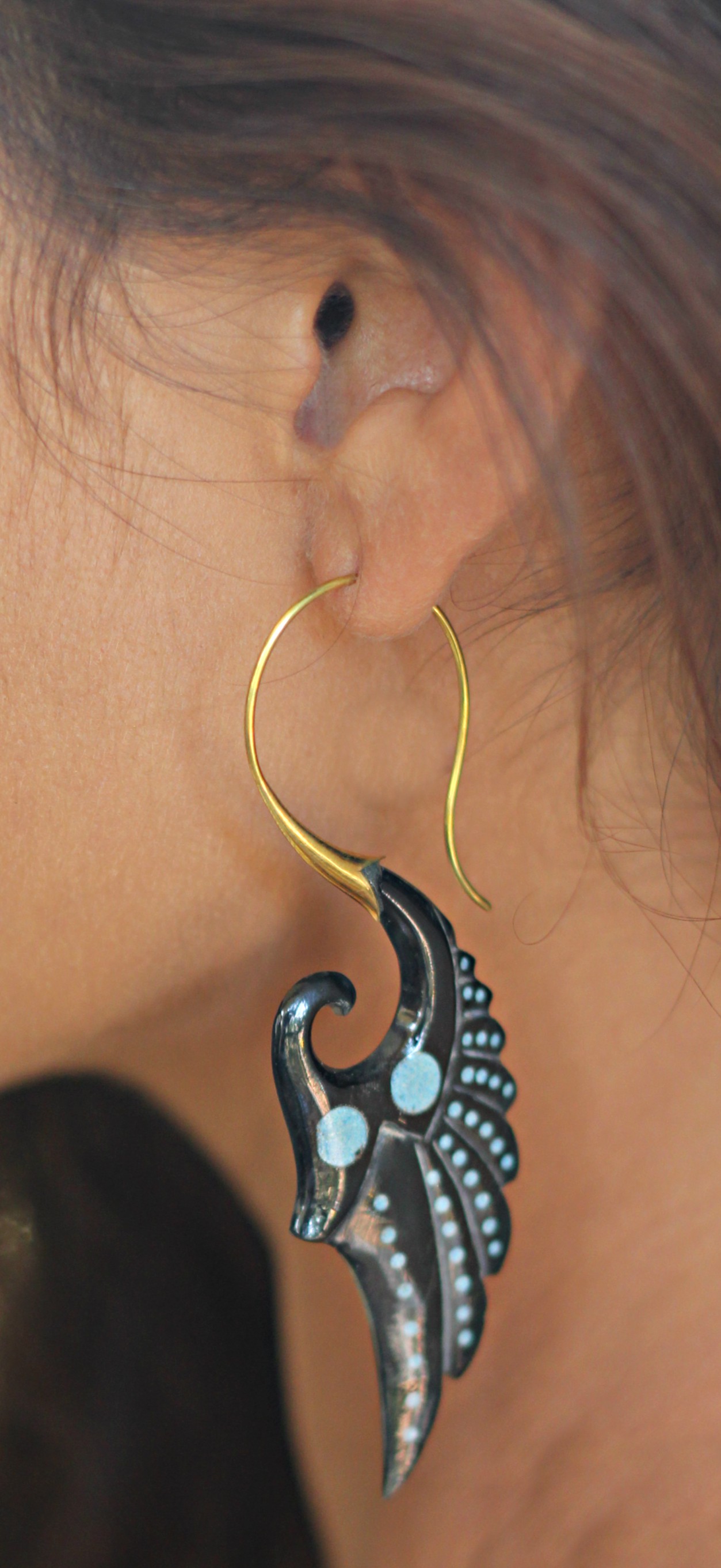Angel Wing Turquoise Inlay Horn & Brass Earring ERHBS20