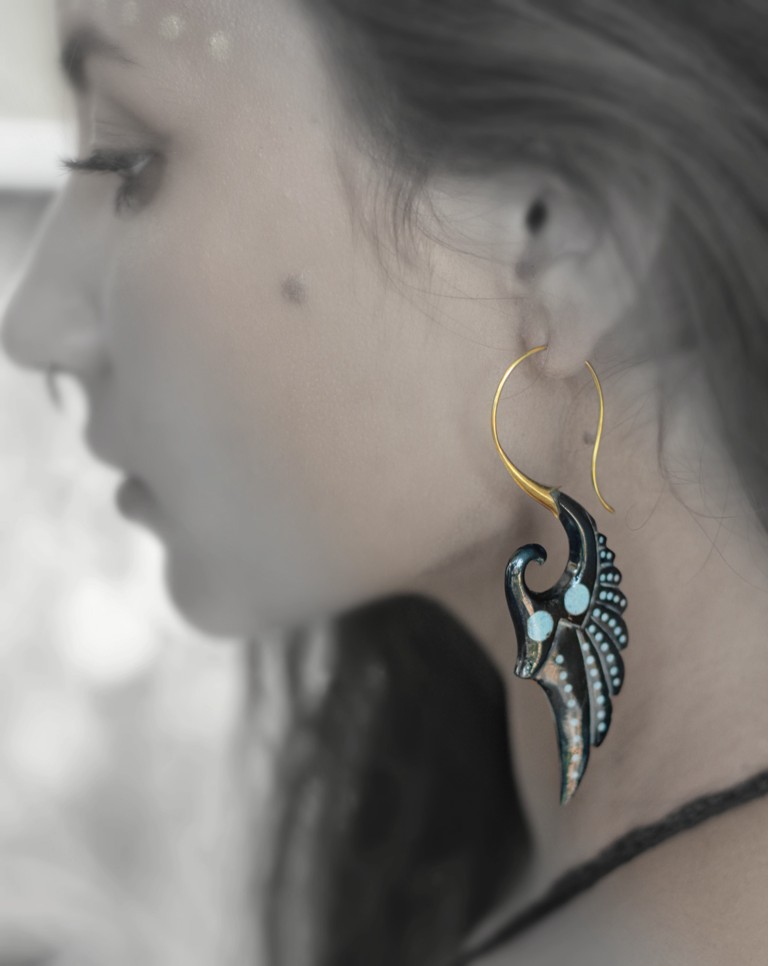 Angel Wing Turquoise Inlay Horn & Brass Earring ERHBS20