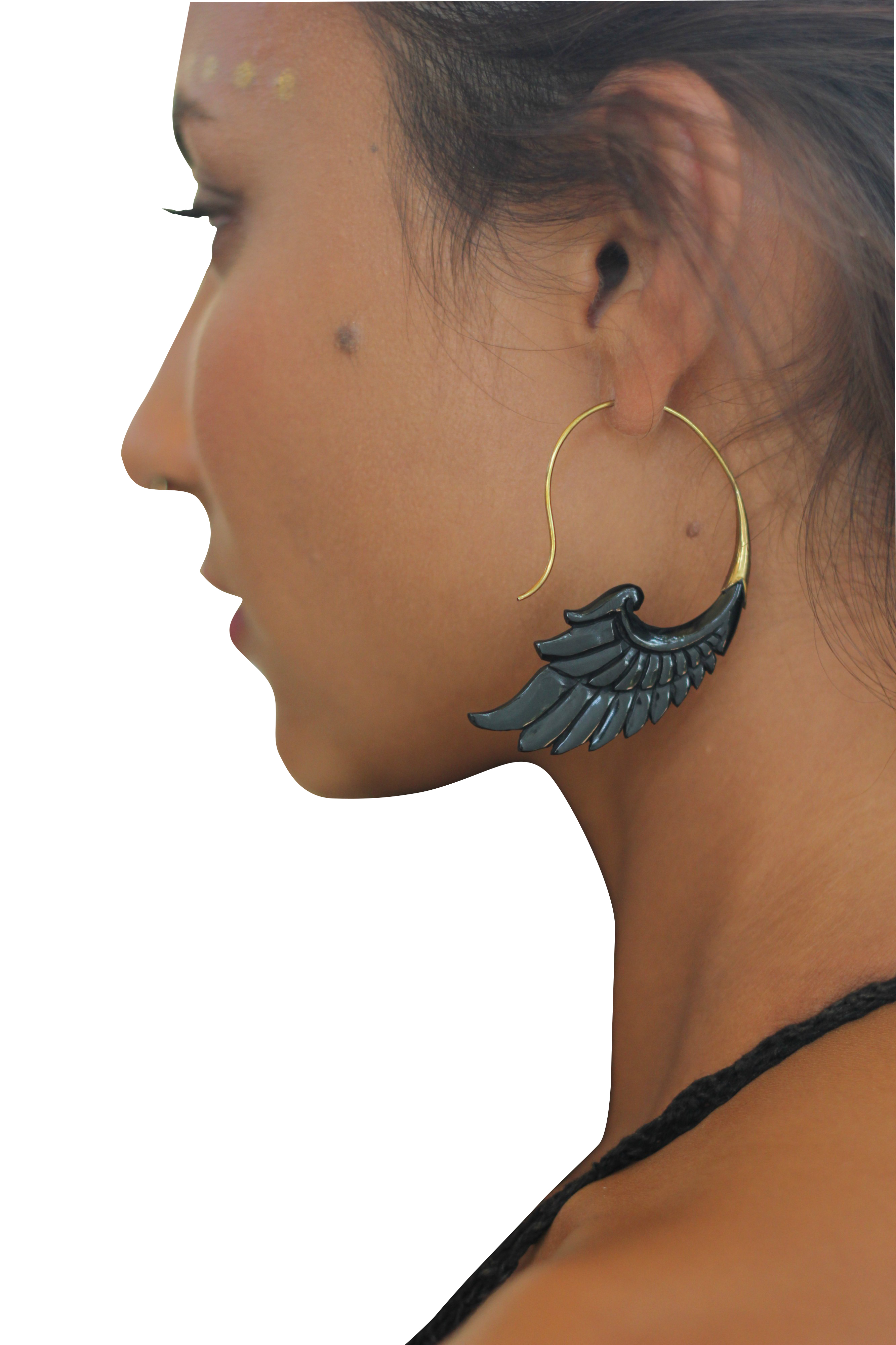 Angel Wing Horn Brass Earring Exotic Dangle Drop Hook ERHBS21