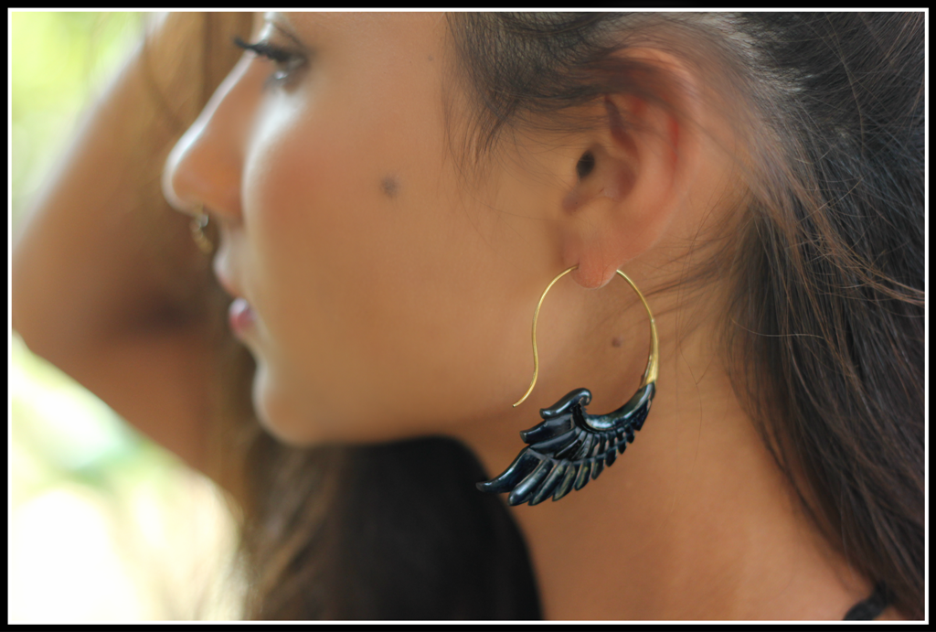 Angel Wing Horn Brass Earring Exotic Dangle Drop Hook ERHBS21