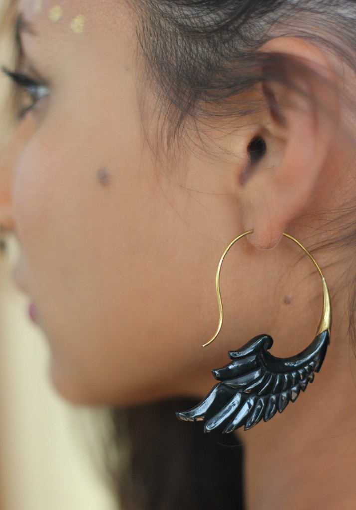 Angel Wing Horn Brass Earring Exotic Dangle Drop Hook ERHBS21