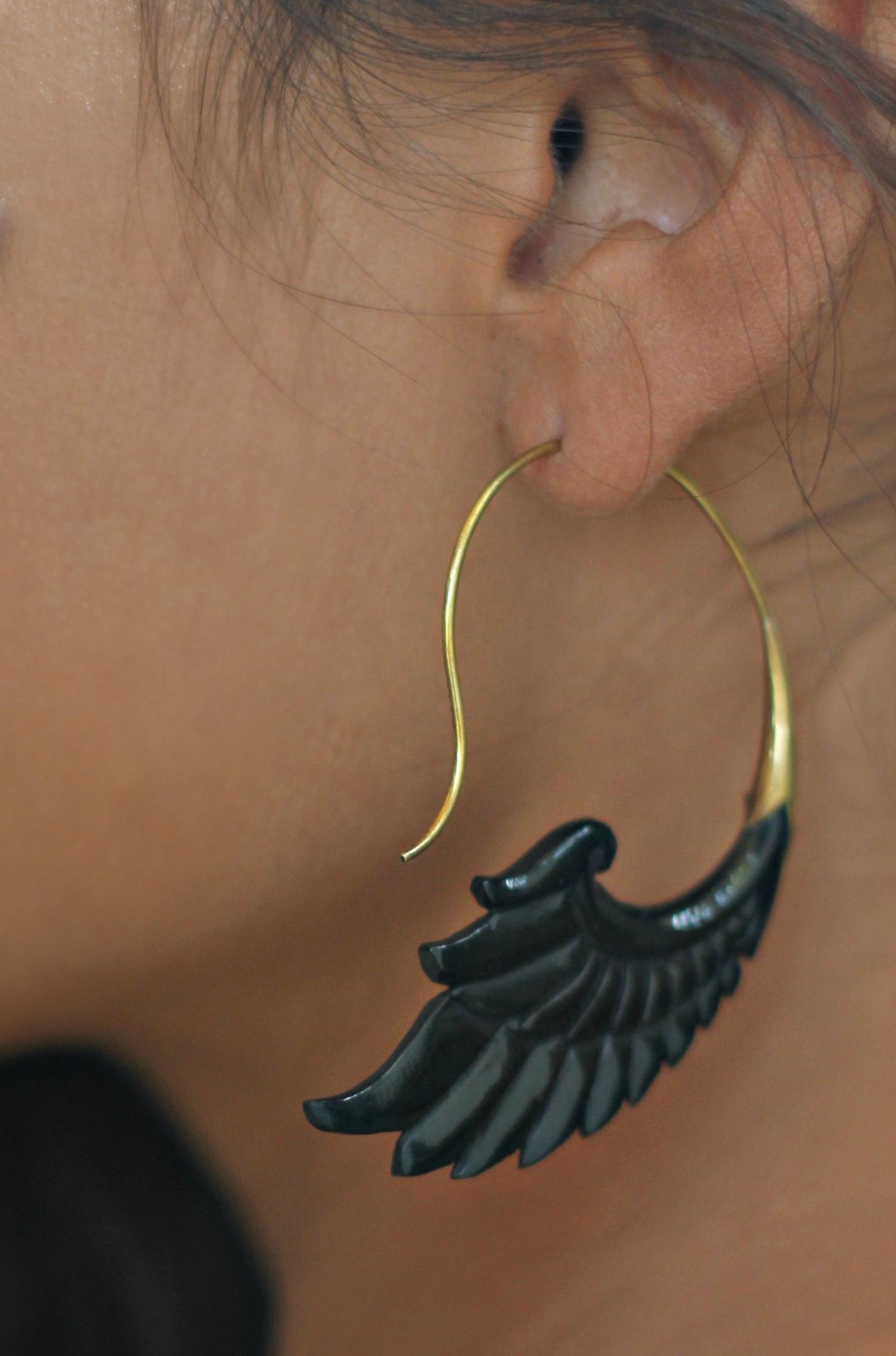 Angel Wing Horn Brass Earring Exotic Dangle Drop Hook ERHBS21