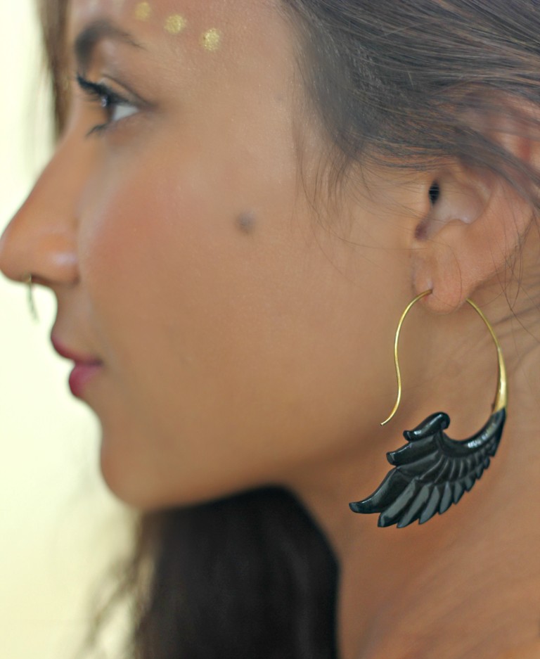 Angel Wing Horn Brass Earring Exotic Dangle Drop Hook ERHBS21
