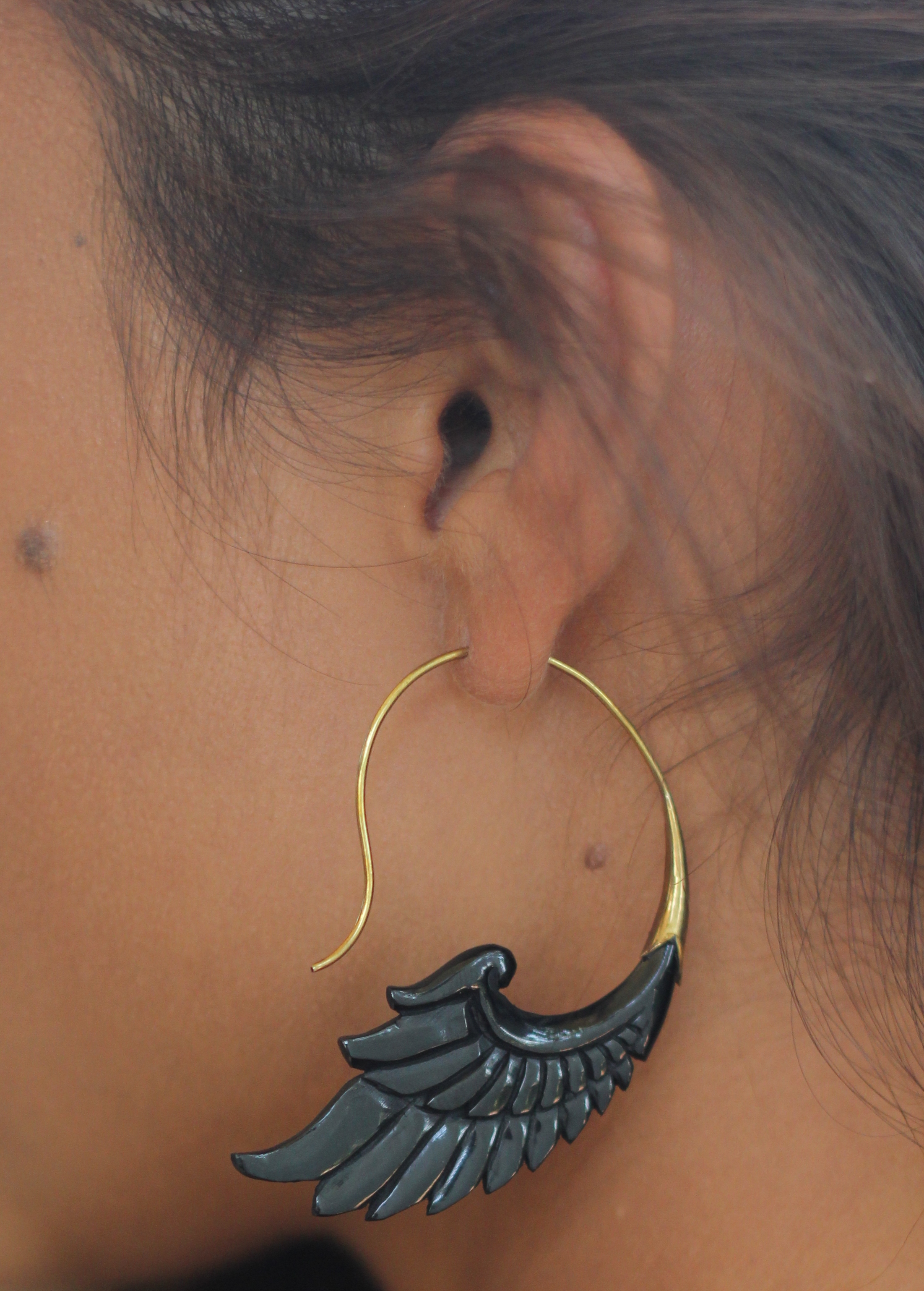 Angel Wing Horn Brass Earring Exotic Dangle Drop Hook ERHBS21