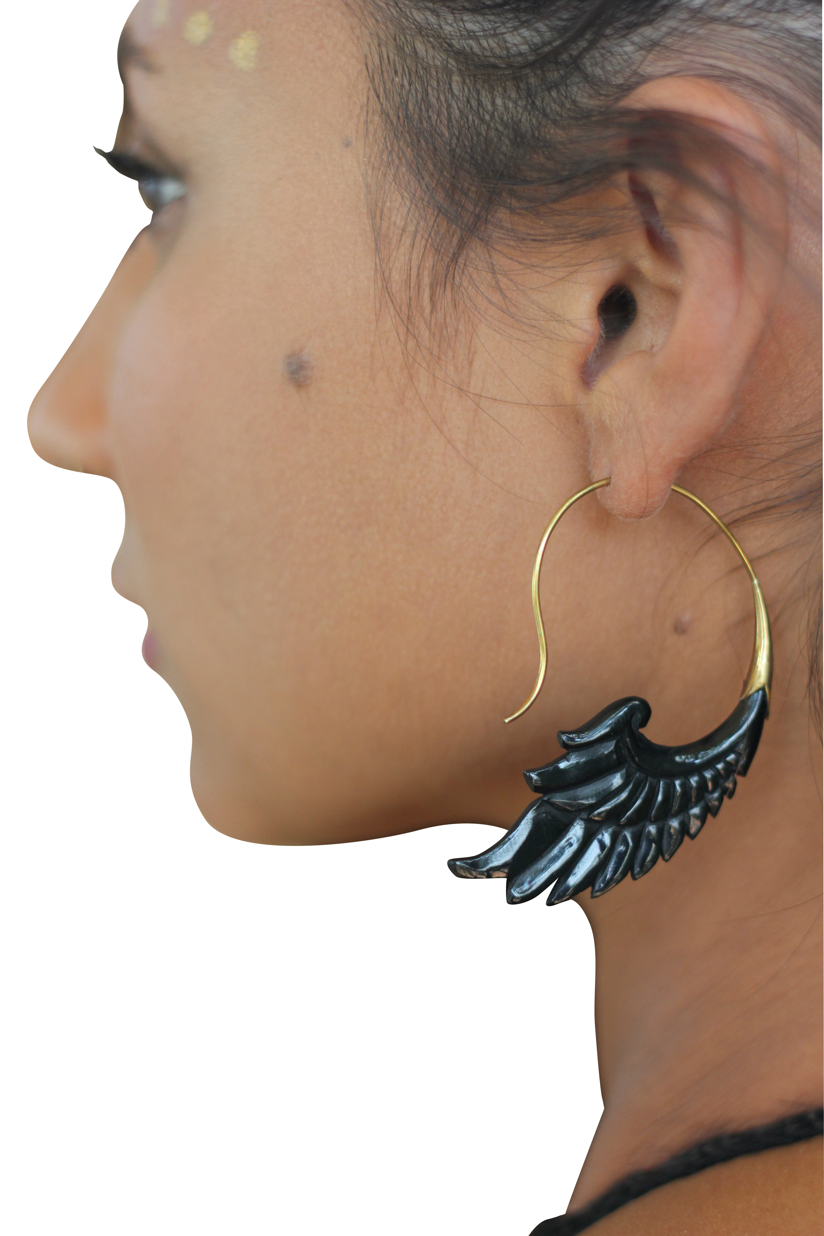 Angel Wing Horn Brass Earring Exotic Dangle Drop Hook ERHBS21