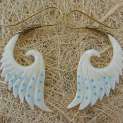 Angel Wings Bone Earring Carved Brass Hook ERBBS11