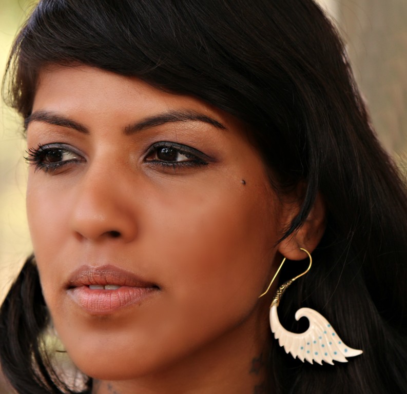 Angel Wings Bone Earring Carved Brass Hook ERBBS11