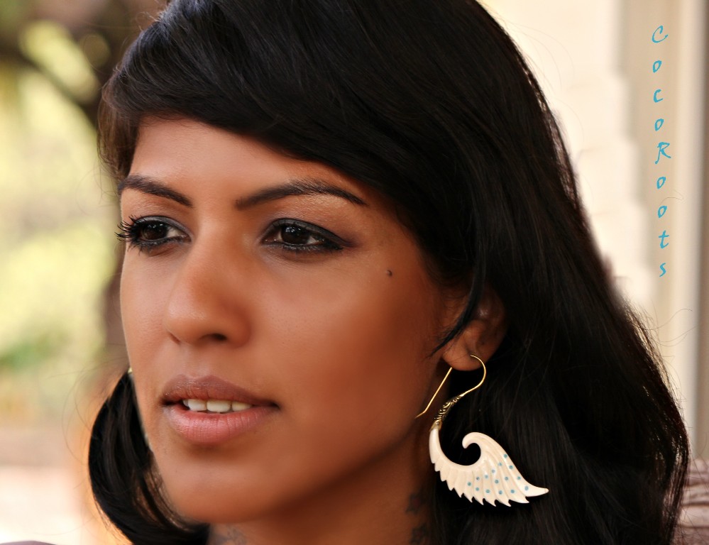 Angel Wings Bone Earring Carved Brass Hook ERBBS11