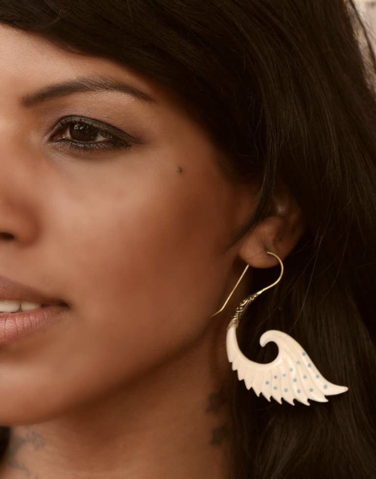 Angel Wings Bone Earring Carved Brass Hook ERBBS11