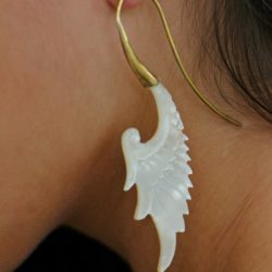 Organic Tribal Bone Earring Brass Hook Angel Wings ERBBS03