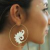 Tribal Bone Organic Earring Brass Spiral Hoops Aztec Sun ERBBS05