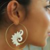 Tribal Bone Organic Earring Brass Spiral Hoops Aztec Sun ERBBS05